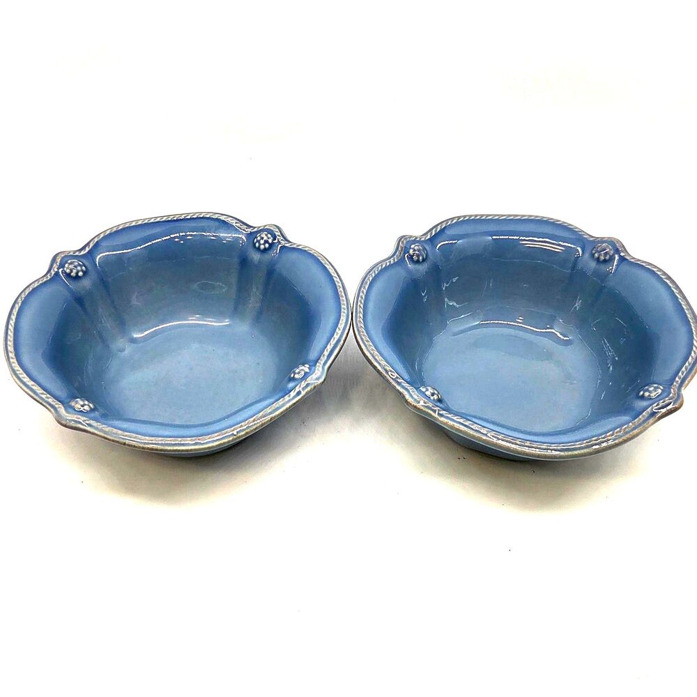 Juliska Ceramics Berry and Thread Coupe Cereal Bowls 7" Chambray Blue Set of 2
